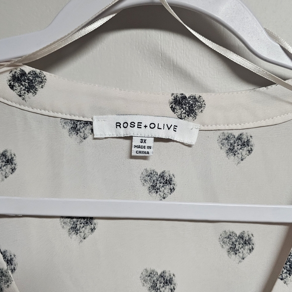 Rose+Olive Off White-Pinkish Chiffon Sheer Blouse with Black Heart Print - Picture 3 of 6